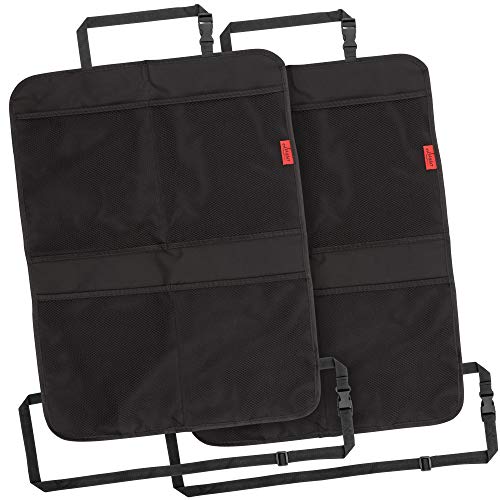 Lusso Gear Kick Mats (2 Pack) - Car Seat Back Protectors, Premium Waterproof Fabric, Reinforced Corners to Prevent Sag, and 4 Mesh Pockets for Large Storage