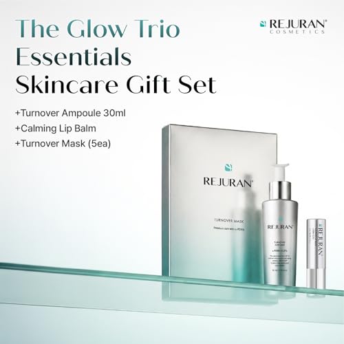 Image of REJURAN The Glow Trio Essentials Korean Skincare Gift Set - Turnover Ampoule Serum, Turnover Sheet Mask & Calming Lip Balm with c-PDRN, Hydrating & Soothing Care for Radiant-Looking Skin