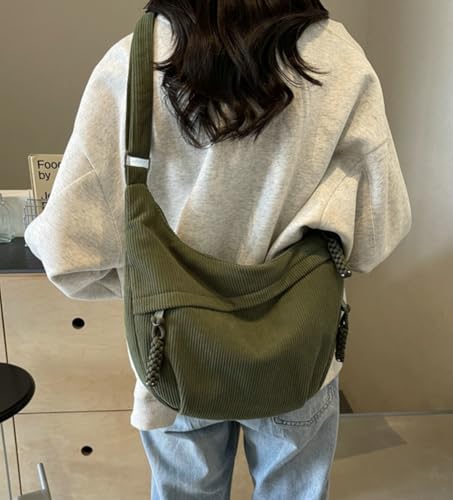 Image of Hobo Bag for Women Men Crescent Shoulder Bag Retro Nylon Canvas Crossbody Bag Slouchy Corduroy Dumpling Bag Purse | Retro