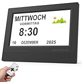 SINOIDEAS Digitaler Wecker, Digitaler Kalender, Demenzuhr für Senioren mit Benutzerdefinierten Erinnerungen (Schwarz, 7 Zoll)
