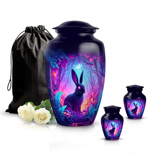 Image of Rabbit Urn - Memorial Keepsakes for Ashes - Combo 2 - Large with 3 Inch Pack of 2 - Decorative Urns for Ashes - Memorial for Human Remains Mom & Dad - Small Keepsake Urns