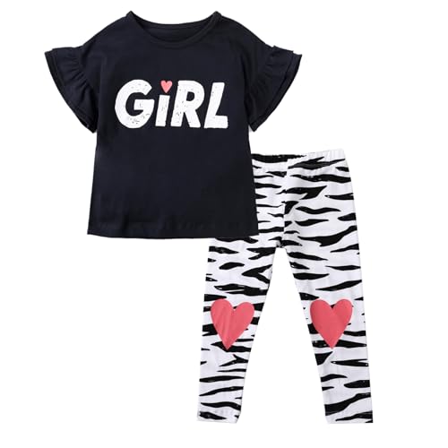 Image of HILEELANG Toddler Girl Easter Outfit Spring Summer Cotton Leggings Pants Tees Shirts Clothing Sets