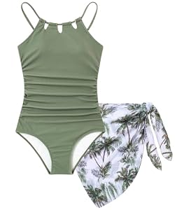 Cuddomper Girls One-Piece Swimsuit Size 15-16 Green Bathing Suit with Cover