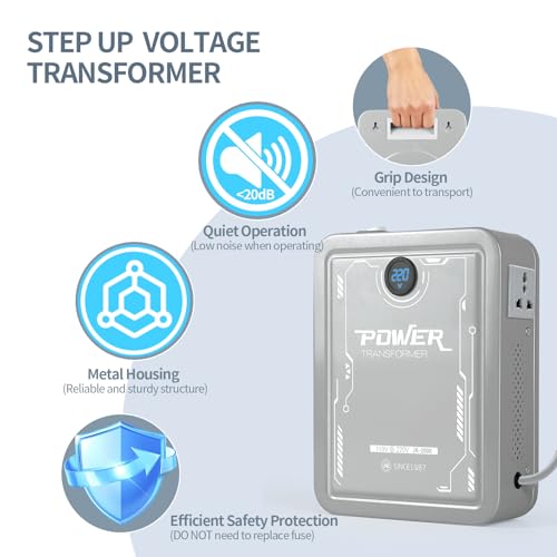 Image of SUNSHUN 2000W 110v to 220v Converter Step Up Voltage Transformer 110v /120V to 220V /240V with 2 Output Sockets for Europe Asia Appliances Used in US 2000 Watts Grey