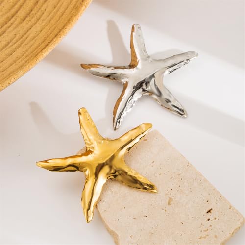 Ocean Starfish Brooch Pin for Women Gold Plated Stainless Steel Fashion Sea Star Marine Style Brooches Lapel Pins Cute Dress Accessories Birthday Beachy Party Jewelry Gift3