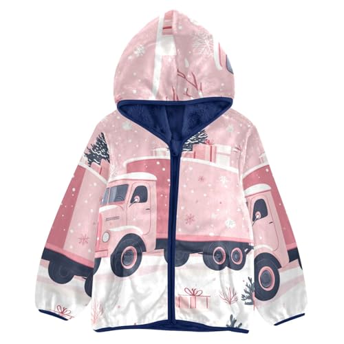 Cute Big Truck with Christmas Gifts Girls Fleece Jacket Girls Fall Jacket Girls Zip Up Hoodie Girls Sherpa Jacket 2-10T