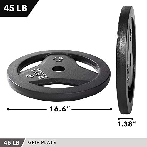 Day 1 Fitness Cast Iron Olympic 2-Inch Grip Plate For Barbell, 45 Pound Single Plate Iron Grip Plates For Weightlifting, Crossfit - 2” Weight Plate For Bodybuilding #TOP1