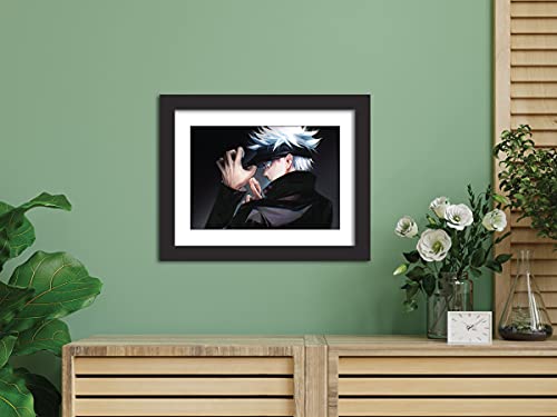 Image of TenorArts Satoru Gojo Poster Jujutsu Kaisen Anime Laminated Posters Photo Frame Painting with Matt Finish Black Textures (12inches x 9inches)