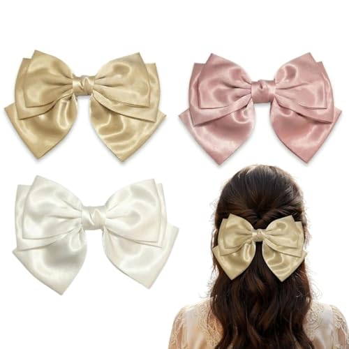 Image of Radhu & Kabby Satin Hair Bow Clip for Women & Girls | Premium Silk Hair Accessory | Cute Ponytail Holder