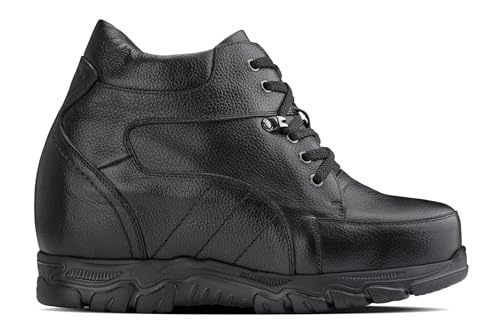 Image of Calden Men's Invisible Height Increasing Elevator Shoes - Black Pebble Grain Leather Lace-up Boots - K107216 - Size 11.5 D(M) US - 5.2 Inches Taller