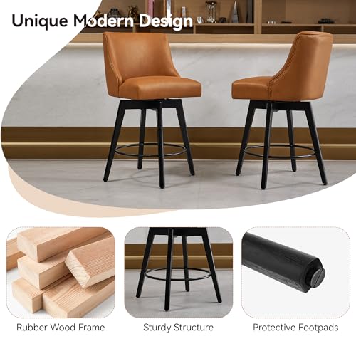 Image of 26 inch Counter Height Swivel Bar Stools, Set of 6, Brown