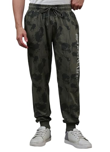 Image of Free Authority Official Harry Potter: Hogwarts Graphic Printed Olive Regular Fit Jogger for Men