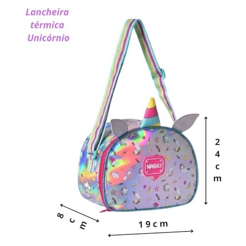 Kit Mochila Unicórnio Rodinhas + Lancheira + Estojo Clio
