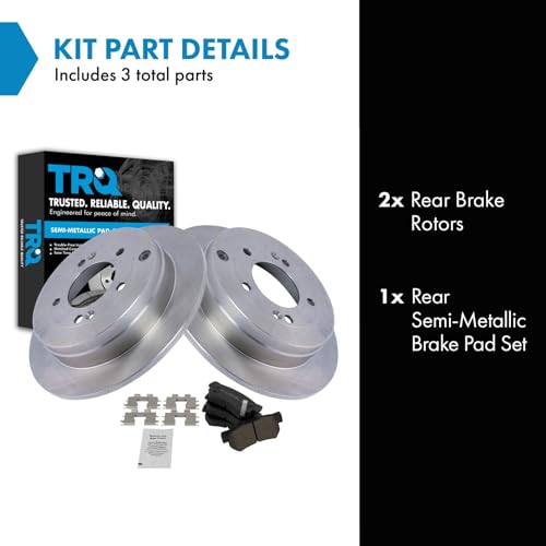 Image of TRQ Rear Brake Pad and Rotor Set Semi Metallic Solid Rotors | For 2006-2009 Hyundai Azera