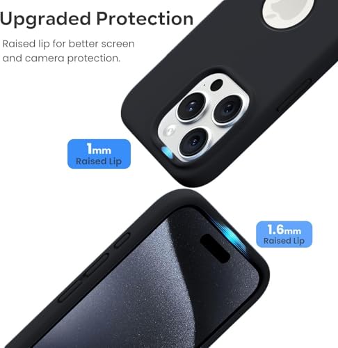 Image of VONZEE Microfiber Liquid Silicone Cover for iPhone 15 Pro Case (6.1 inch) | Logo Cut Non-Slip Full Body Shockproof Back Cover with High Raised Camera Protection (Black)