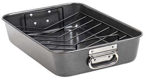 Red Co Rectangular Black Deep Roasting Pan with Rack 2 Piece Set for Baking Roasting Oven Serving - 1575 x 11