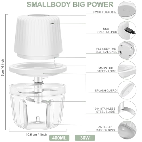 400ML Electric Garlic Chopper, 6 Blades Garlic Grinder — view 2