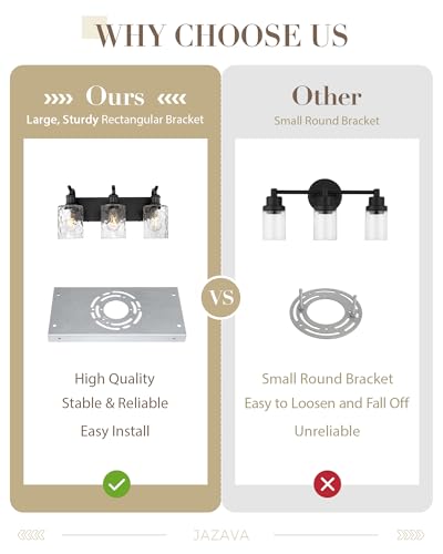 Image of Bathroom Vanity Light Fixtures Over Mirror 3-Light Hammered Glass Wall Mounted Modern Black - VL01BKH-3