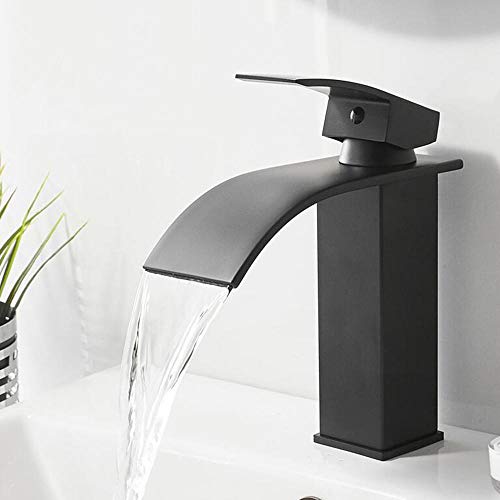 Grifo de cascada dorado para lavabo moderno caliente y frío