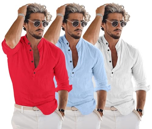 Image of Men's Cotton Blend Straight Kurta Shirt Combo with Mandarin Collar - Slim Fit Casual Short Kurti Set Featuring Textured Slub Fabric and Roll-Up Full Sleeves