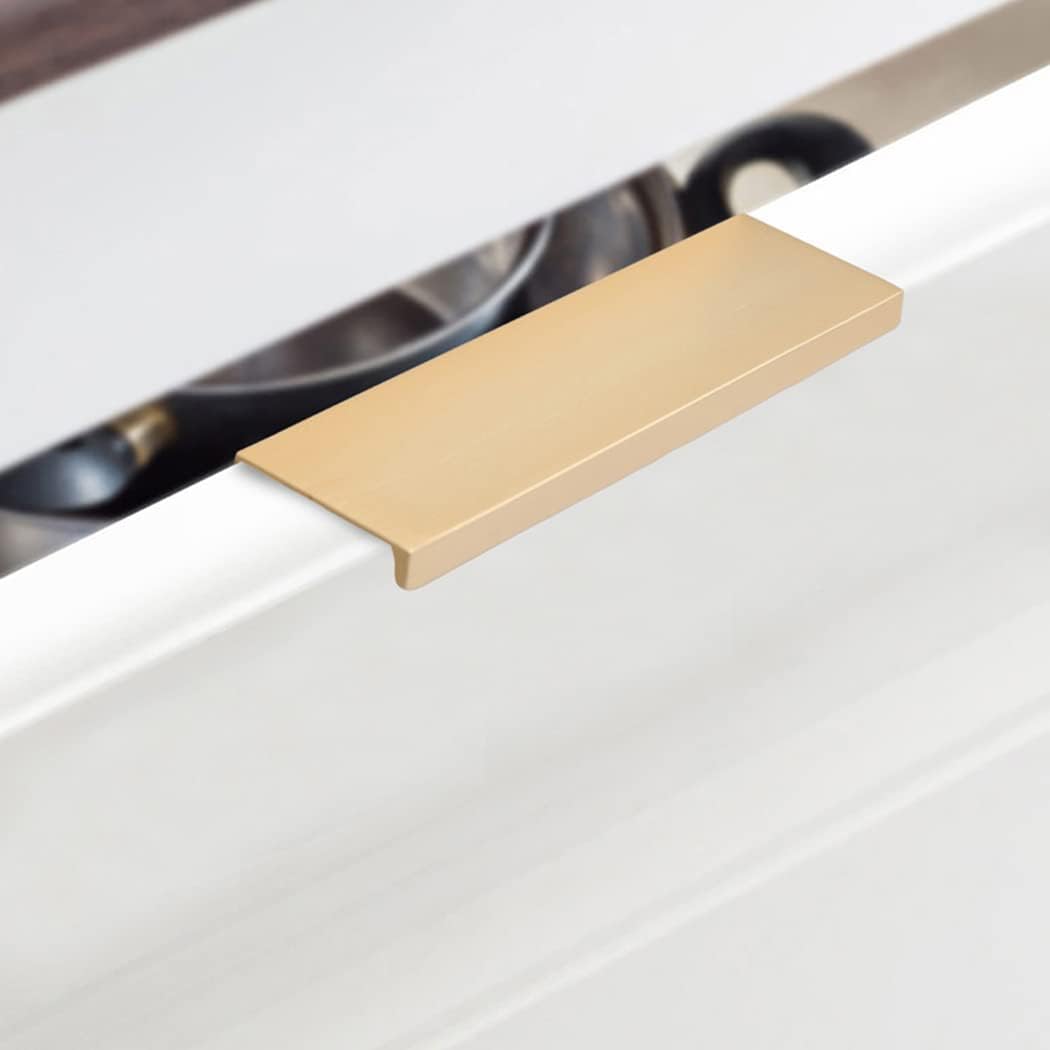 Tiradores de cajón aleación aluminio con borde dentado, manijas ocultas, pomos for muebles, oro cepillado, 2 piezas(Overall length 600mm)
