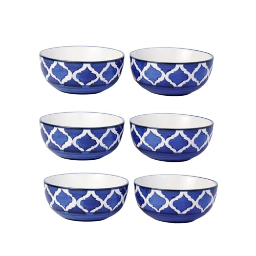 Image of Freakway Handcrafted Ceramic Bowls, Blue & White Patterned, Pack of 6