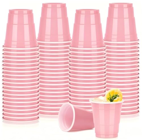 Pineburg 100 Pack 2oz Pink Plastic Shot Cups - Easter Spring Party Supplies Mothers Day Graduation Celebrations Mini Disposable Cups for Weddings & Events (light pink)