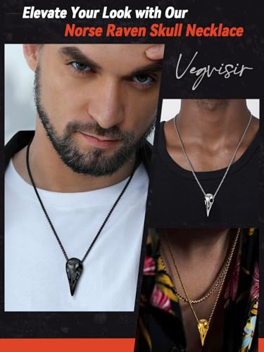 FaithHeart Viking Raven Necklace for Men, Norse Mythology Raven Skull Pendant Sturdy Stainless Steel Amulet Jewelry Gift for Men4