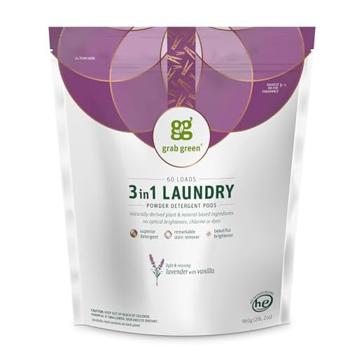 Grab Green 3-in-1 Laundry Detergent Pods, 60 Count, Lavender Vanilla Scent, Plant and Mineral Based, Superior Cleaning Power, Stain Remover, Brightens Clothes