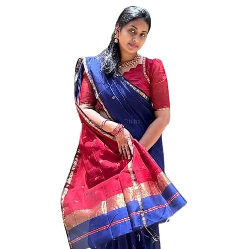 Image of Original Maheswari Cotton Silk Saree for Women | Kanjivaram Pure Silk Cotton Sari with Blouse | Zari Work | Tassels | Handloom Weave