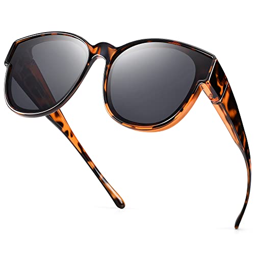 URUMQI Oversized Polarized Sunglasses Fit Over Glasses for Women, Trendy Cat Eye Sunglasses Extra Large Lens UV400 Protection