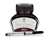 Octopus Fluids Füllhaltertinte im Tintenglas inklusive Konverter, Schreibtinte für Füllhalter, Füllertinte in Weinrot 30ml mit Tintenkonverter