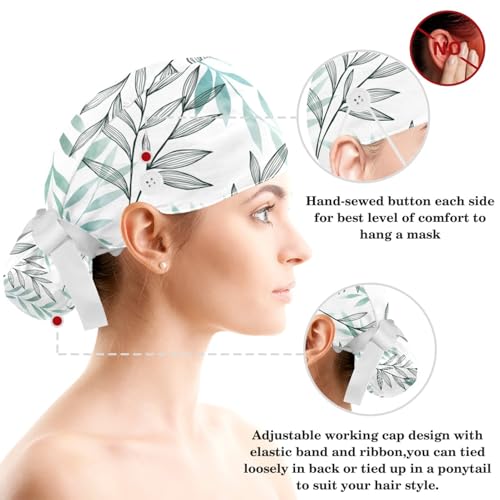 Image of Red Blooming Rose Flowers Black Working Cap with Scrunchy and Ribbon Tie for Women, Long Hair