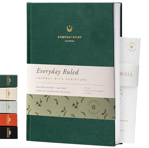Lightwell Christian Journal Notebook: Lined Writing Journal with Bible Verses Prayer List & Sermon Notes | Ruled Faith-Based Notebook for Women & Men 192 Pages 110gsm Paper (Forest Green)