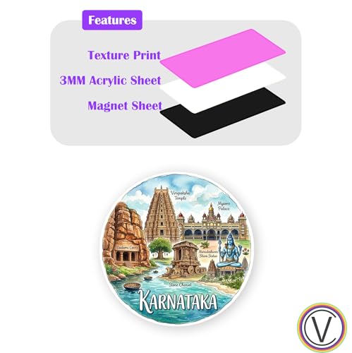 Image of Karnataka Textured Finish Acrylic Fridge Magnet -UV Texture Printed, Stylish Multicolor Magnet for Fridge, Wardrobe & Metal Surfaces, Pack of 1 (Karnataka 2)