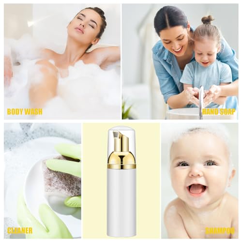 Image of 1.7Oz Foam Bottle with Gold Pump (6PCS).Empty Travel Foaming Dispensers for Soap,Shampoo (50ml,White)