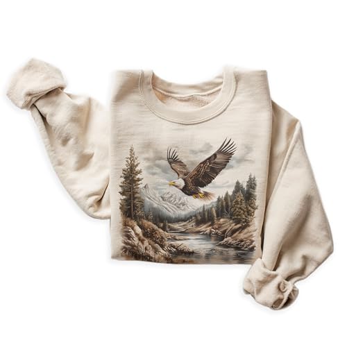 Vintage Bald Eagle Wilderness Scene Sweatshirt - 90s Vintage Eagle Sweatshirt - Scenic River Mountain Nature Sweater - Unisex Graphic Crewneck Sweatshirt