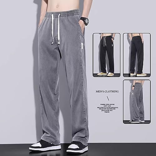 Men's Tencel Breathable Wide-Leg All-Match Casual Pants, Men's Elastic Loose Straight Pant2