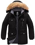 Wantdo Men's Warm Winter Jacket Insulated Puffy Coat Long Parka Jackets with Hood Black XL