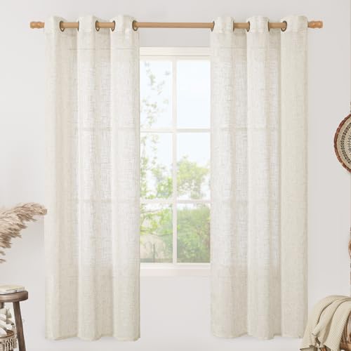 Image of LAMIT Linen Sheer Curtains 72 Inches Long for Bedroom, Bronze Grommet Light Filtering Semi Sheer Linen Textured Burlap Boho Neutral Drapes for Living Room, Cream Ivory, 34 x 72 Inch, 2 Panels