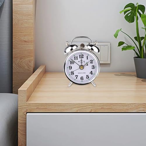 Reloj despertador de cuerda vintage plata pequeño de metal manual para mesa y escritorio 3