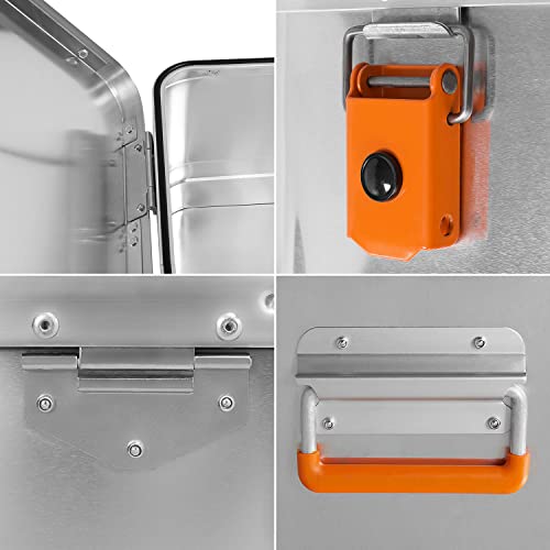 Alubox Werkzeugkiste EASY 29 Liter silber glänzend - orangne Schnallen - Griff oben - Außenmaße L 43,5 x B 35,5 x H 25 cm