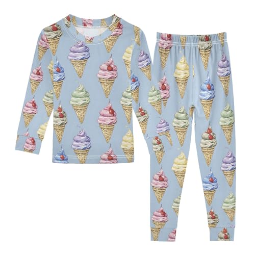 ALAZA Multicolor Cherry Ice Cream Pajamas Long Sleeve Sleepwear 2-Piece Pajama Set