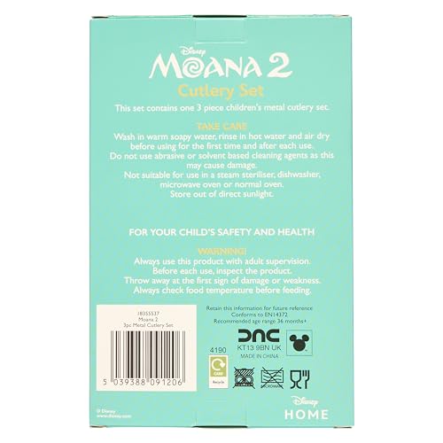 Disney Moana 2 Kids Cutlery Set by Polar Gear | 3pc Childrens Cutlery Set Disney Gifts for Girls & Boys | Moana Gifts Childrens Cutlery Made From Food-Safe Stainless Steel & ABC Plastic | 36 Months Up