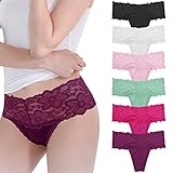 WKFIINM Pack of 6 Sexy Women Retro Cotton Thong Lace Trim, Assorted Different Lace Pattern & Colors...