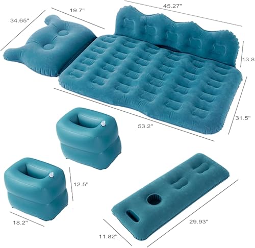Image of Oshotto Big Size Thickend Travel Camping Inflatable Car Bed|Air Mattress with Pillow & Air Pump for Cars (Blue)