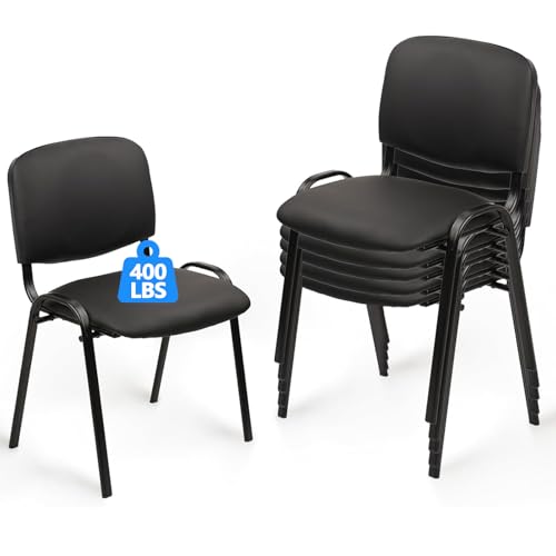 Image of CLATINA Stackable Waiting Room Chairs, PU Leather Guest Reception Chair with Upholstered Thickene Seat and Back Support, Stacking Chair Metal Leg for Office School Church Conference, Black, 5 Pack