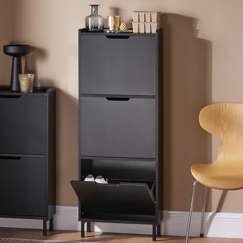 Haotian Slim Shoe Cabinet Entryway, Hidden Shoe Storage with Three Flip Drawers to Save Space...