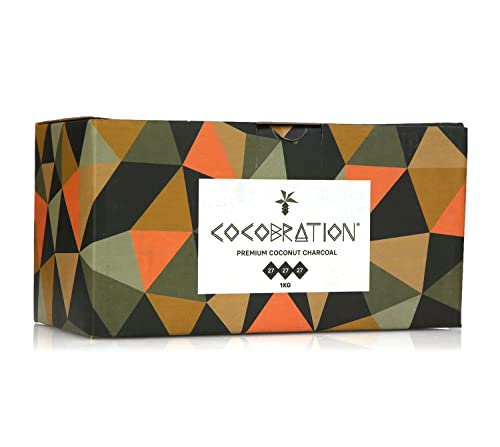 COCOBRATION - 1 KG Carbone Naturale di Prima Qualità per Narghilè e BBQ – Carbonella al Cocco per Narghilè e Barbecue – Cubo di Carbone per Narghilè e BBQ con Lunghi Tempi di Combustione