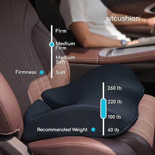 Image of SitCushion Car Seat Cushion for Long Driving - X Large Memory Foam Seat Cushion with Breathable 4D Mesh Cover, Sciatica & Tailbone Pain Relief, Orthopedic Coccyx Cushion for Car, Truck (Black)